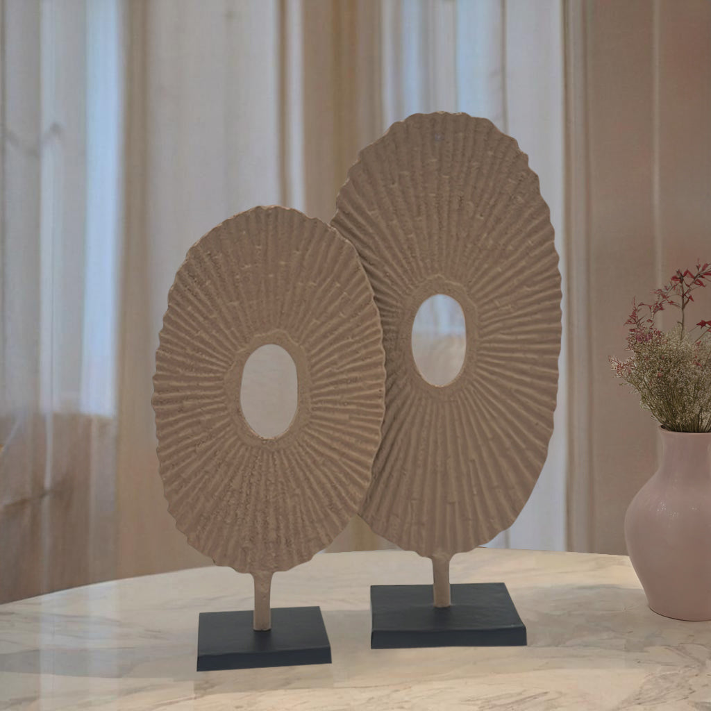 Metal Abstract Sculpture Beige & Black-Small