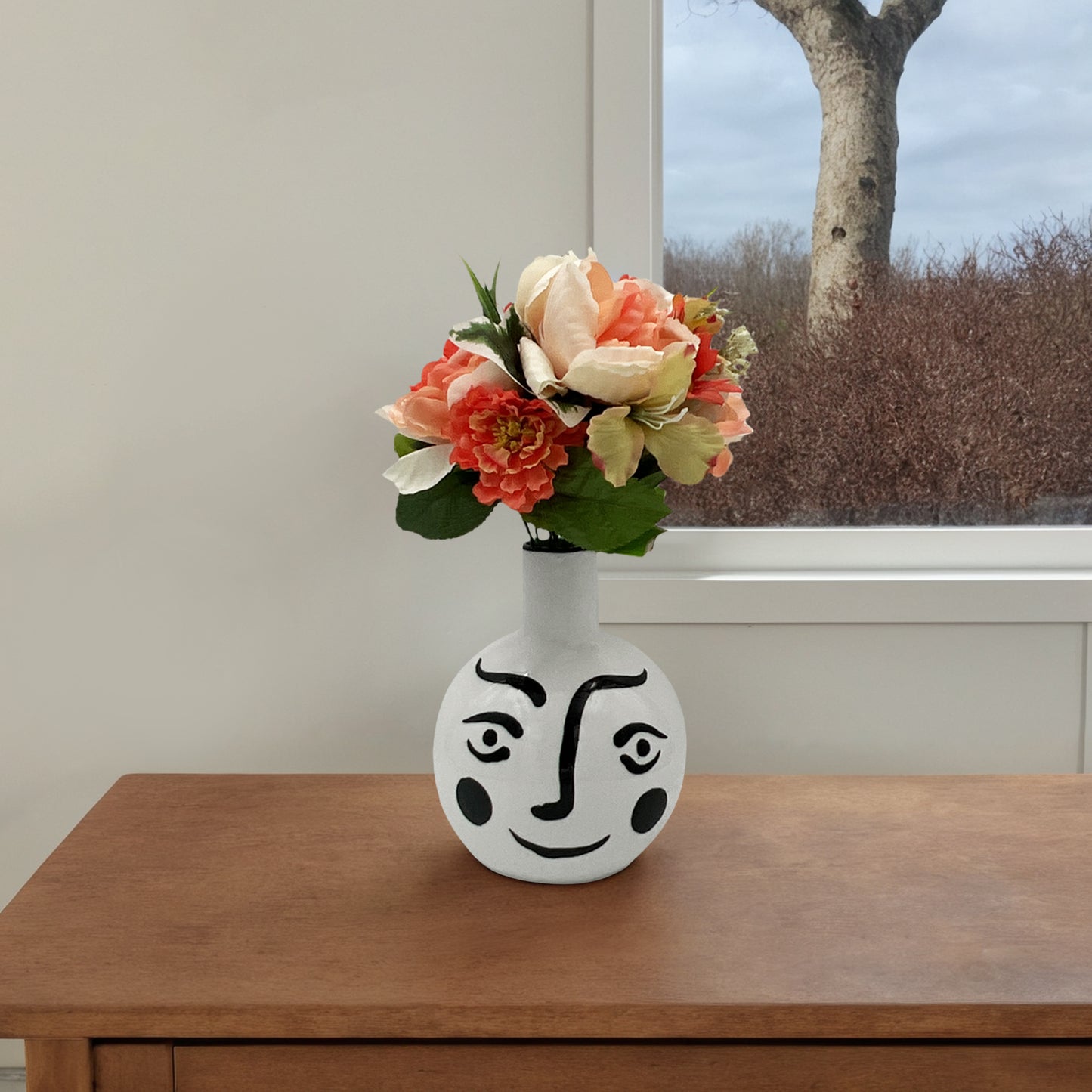Ceramic Abstract Face Vase Round Small